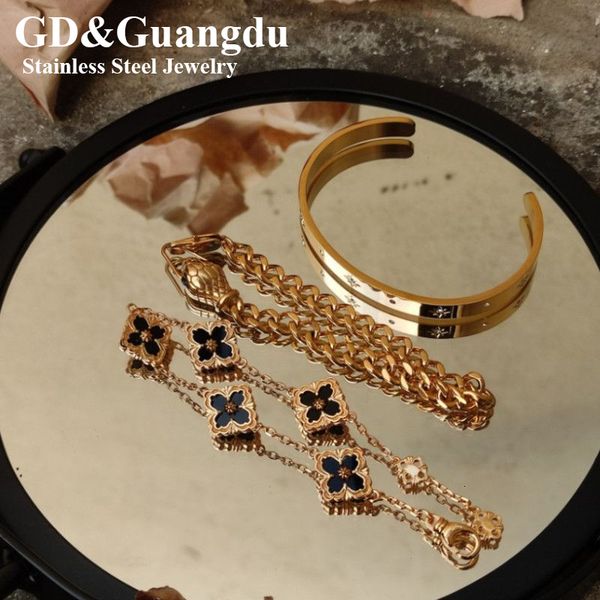 charm bracelets gd fashion four leaf clover vintage flower for women gold color non tarnish jewelry 230410, Golden;silver
charm bracelets gd fashion four leaf clover vintage flower for women gold color non tarnish jewelry 230410, Golden;silver
