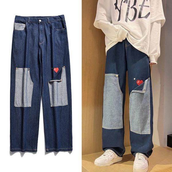 men's jeans deeptown patchwork cargo for men denim pants male japanese streetwear oversize straight trousers loose casual heart spring, Blue
men's jeans deeptown patchwork cargo for men denim pants male japanese streetwear oversize straight trousers loose casual heart spring, Blue