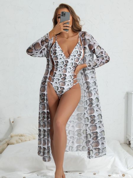 2023 new mesh three piece swimwear women's snake skin print gathering one piece swimwear, White;black
2023 new mesh three piece swimwear women's snake skin print gathering one piece swimwear, White;black