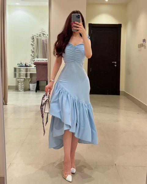 2023 sky blue midi prom dresses saudi arabia mermaid evening gowns pleats asymmetrical women formal party, Black
2023 sky blue midi prom dresses saudi arabia mermaid evening gowns pleats asymmetrical women formal party, Black