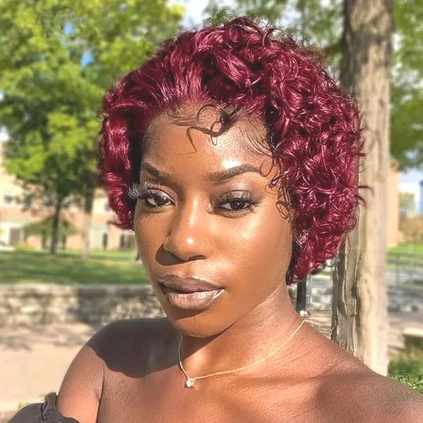 13x1 pixie cut lace wig short curly 99j# ombre natural wigs human hair curly wigs brazilian wig transparent lace wig preplucked hairline wig, Black;brown 
13x1 pixie cut lace wig short curly 99j# ombre natural wigs human hair curly wigs brazilian wig transparent lace wig preplucked hairline wig, Black;brown