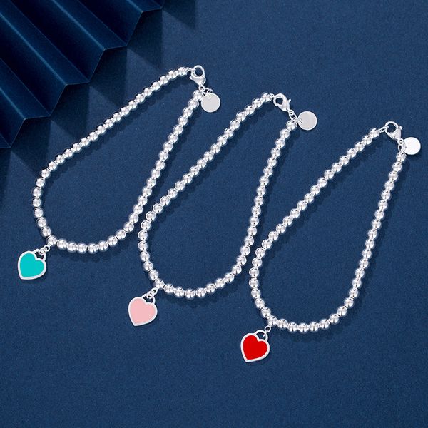 925 sterling silver charm heart beaded bracelet women couple 4mm ball strands chain blue love tag bracelets luxury brand lover gifts for gir, Golden;silver
925 sterling silver charm heart beaded bracelet women couple 4mm ball strands chain blue love tag bracelets luxury brand lover gifts for gir, Golden;silver