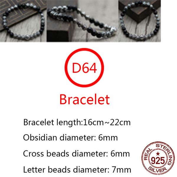 d64 s925 sterling silver bracelet personality fashion obsidian beads cross flower lovers jewelry punk hip-hop style jewelry gift for lovers, Black
d64 s925 sterling silver bracelet personality fashion obsidian beads cross flower lovers jewelry punk hip-hop style jewelry gift for lovers, Black