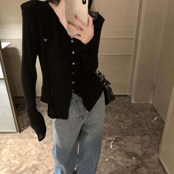 Women Sexy V-Neck Long Sleeve T-shirt Single Breasted Cardigan Autumn New Triangle Decor Shoulder Pad Design Cardigan Bottom Top, White
Women Sexy V-Neck Long Sleeve T-shirt Single Breasted Cardigan Autumn New Triangle Decor Shoulder Pad Design Cardigan Bottom Top, White