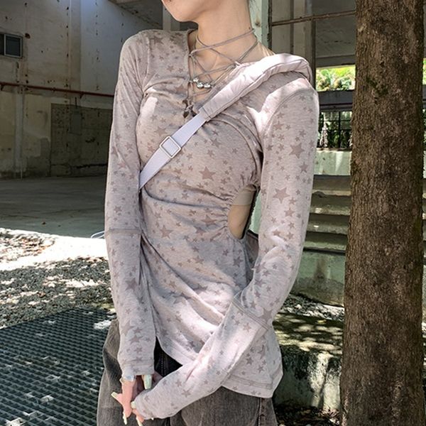 women's t-shirt xingqing gothic star pattern t shirt y2k aesthetic fairycore grunge hollow out tie up long sleeve 2000s women clothes, White
women's t-shirt xingqing gothic star pattern t shirt y2k aesthetic fairycore grunge hollow out tie up long sleeve 2000s women clothes, White