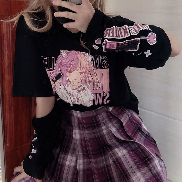 women's t-shirt japanese anime print graphic t-shirt women summer goth mujer split sleeves girl y2k clothes aesthetic harajuku kawaii t, White
women's t-shirt japanese anime print graphic t-shirt women summer goth mujer split sleeves girl y2k clothes aesthetic harajuku kawaii t, White
