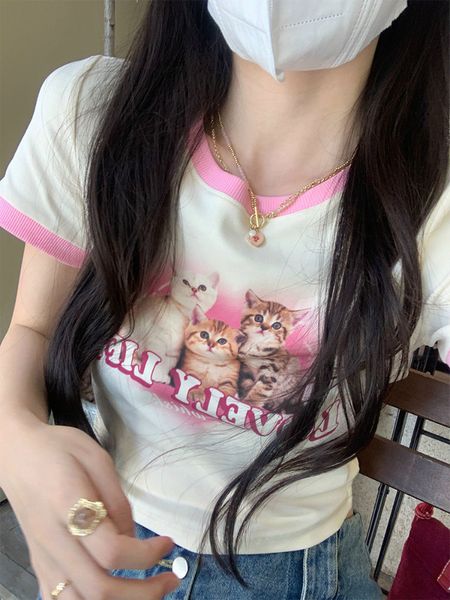 women's t-shirt lovely cartoon print crop t-shirts female y2k aesthetic women clothes summer vintage slim o-neck short sleeve tee 2304, White
women's t-shirt lovely cartoon print crop t-shirts female y2k aesthetic women clothes summer vintage slim o-neck short sleeve tee 2304, White