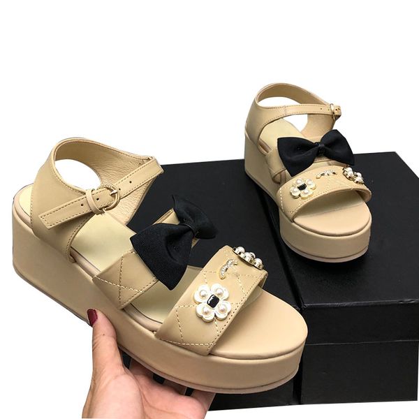 sheepskin wedge heels sandals with bowknot dress shoes faux pearl strass adjustable ankle buckle slippers classic khaki quilted texture slid, Black
sheepskin wedge heels sandals with bowknot dress shoes faux pearl strass adjustable ankle buckle slippers classic khaki quilted texture slid, Black