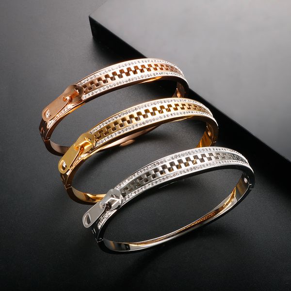 zirconia crystals bangles for women men stainless steel snap zipper charm bracelets golden elegant wedding party jewelry, White
zirconia crystals bangles for women men stainless steel snap zipper charm bracelets golden elegant wedding party jewelry, White