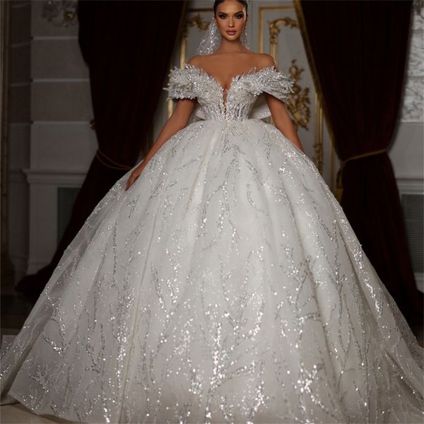 princess off shoulder wedding dresses ball gown sequins beading mariage bridal gowns african vestido de noiva, White
princess off shoulder wedding dresses ball gown sequins beading mariage bridal gowns african vestido de noiva, White