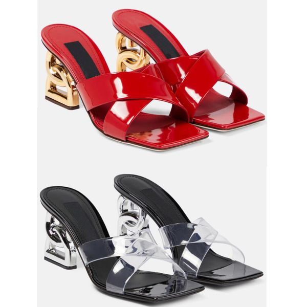 luxury women's sandals polished lacquer leather pvc narrow band cross dg high heel slippers square head modern women's summer show, Black
luxury women's sandals polished lacquer leather pvc narrow band cross dg high heel slippers square head modern women's summer show, Black