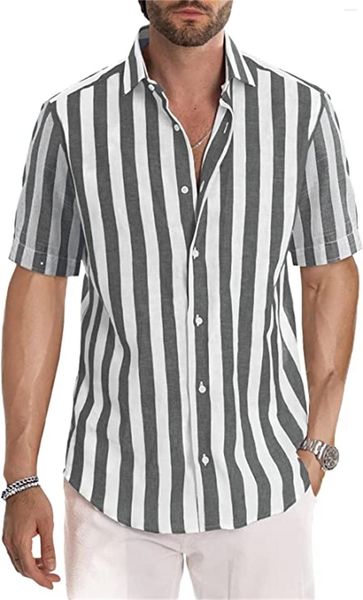

Men' Casual Shirts Men Patchwork Stripe Tops Fashion Well Fitting Comfortable Contrast Color Laepl Button, Dxcs-37