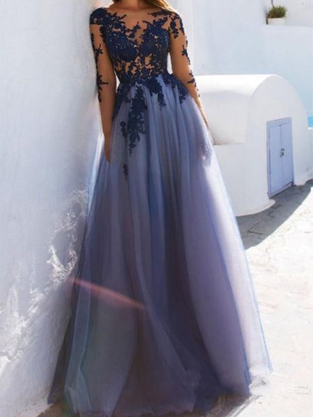 a line long sleeve prom dresses lavender and blue long evening dress bateau vestidos de festa illusion lace appliqued women formal pageant g, Black
a line long sleeve prom dresses lavender and blue long evening dress bateau vestidos de festa illusion lace appliqued women formal pageant g, Black