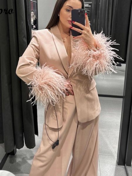 women's two piece pants feather sleeve blazer suit jacket loose solid pleated wide leg trousers two piece set 2023 spring female 230411, White
women's two piece pants feather sleeve blazer suit jacket loose solid pleated wide leg trousers two piece set 2023 spring female 230411, White