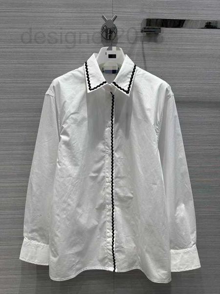 women's blouses & shirts designer wave ribbon 2023 spring new style elegant loose fit flip collar black contrast vb40, White
women's blouses & shirts designer wave ribbon 2023 spring new style elegant loose fit flip collar black contrast vb40, White