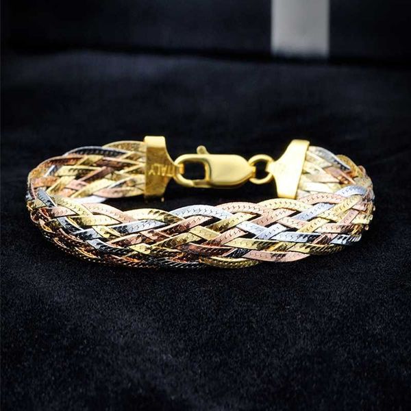 fashion design jewelry italy colorful s925 sterling silver plated tricolor gold woven 8-thread bracelet women's shiny new wide edge, Black
fashion design jewelry italy colorful s925 sterling silver plated tricolor gold woven 8-thread bracelet women's shiny new wide edge, Black