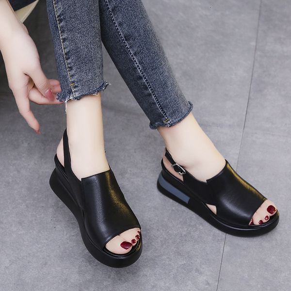 sandals summer women 2023 wedge shoes leather comfort solid color soft ladies platform for sandalias chaussure femme 230410, Black
sandals summer women 2023 wedge shoes leather comfort solid color soft ladies platform for sandalias chaussure femme 230410, Black