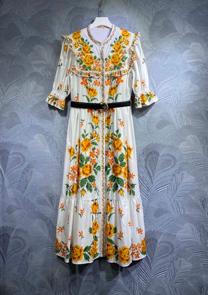 2023 spring women's dress loose single breasted short sleeve, holiday dress, vintage lantern sleeves cotton printed wooden ear skirt, Black;gray
2023 spring women's dress loose single breasted short sleeve, holiday dress, vintage lantern sleeves cotton printed wooden ear skirt, Black;gray