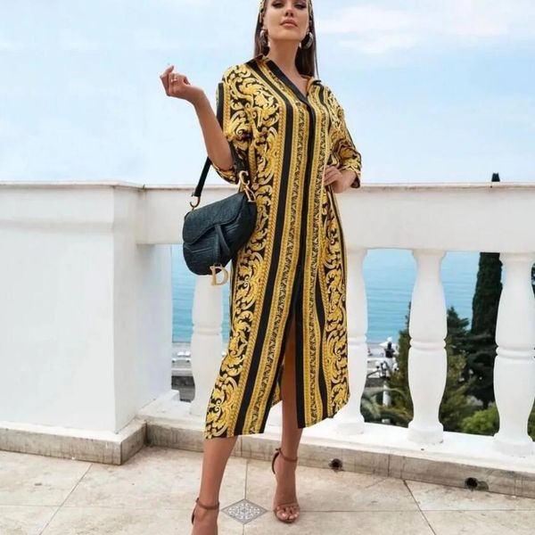 q6113 european american women's dresses summer fashion casual temperament commuter ladies shirt long skirt with headscarf, Black;gray
q6113 european american women's dresses summer fashion casual temperament commuter ladies shirt long skirt with headscarf, Black;gray