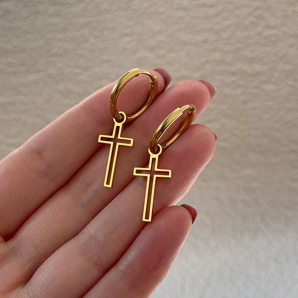 new gothic dangle cross plated hoops earrings trendy charm for women jewelry gifts stainless steel, Silver
new gothic dangle cross plated hoops earrings trendy charm for women jewelry gifts stainless steel, Silver
