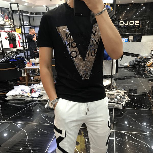 men's tshirts european men short sleeve summer personality trend heavy industry drill v letter sequin slim fit tshirt tee shirt homme 2, White;black
men's tshirts european men short sleeve summer personality trend heavy industry drill v letter sequin slim fit tshirt tee shirt homme 2, White;black