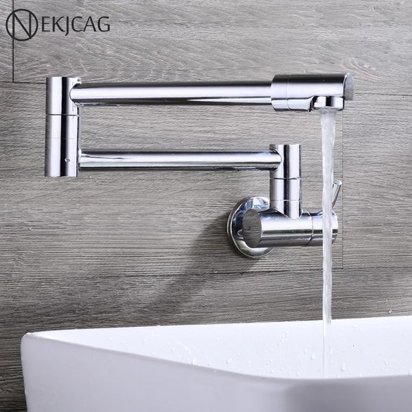 Kitchen Faucets Single Lever Rotate Folding Spout Bathroom Faucet Wall Mount Cold Water Sink Tap ChromeBlackBrushed NickelGolden 230411