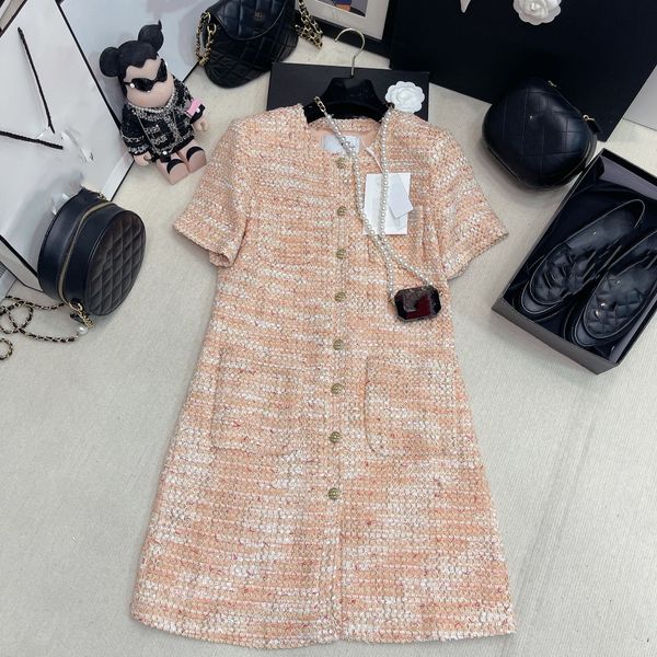 luxury designer dress 2023 spring new dress pink slim tweed thin skirt, Black;gray
