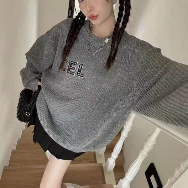 Women Sweater Pullover Early Autumn Colorful Letter Hot Diamond Willow Nail Knitted Sweater Women's Round Neck Lazy Relaxed Top, Gray
Women Sweater Pullover Early Autumn Colorful Letter Hot Diamond Willow Nail Knitted Sweater Women's Round Neck Lazy Relaxed Top, Gray