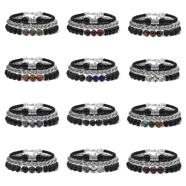 wholesale natural healing crystal stone chakras tiger eye bead stainless steel bracelet set for men jewelry, Black
wholesale natural healing crystal stone chakras tiger eye bead stainless steel bracelet set for men jewelry, Black