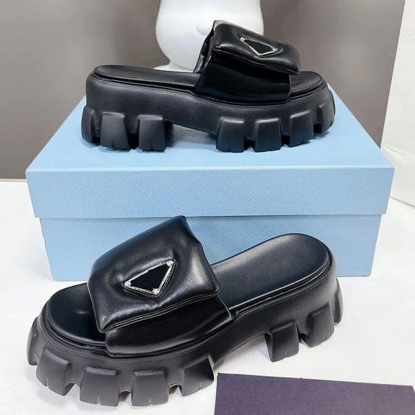 Classic Women Platform Shoes Letter Baotou Sandals Chunky Heel One Buckle Ladies Leather Shoes Patent Leather Round Toe French Heels Beach Sandals Thick sole