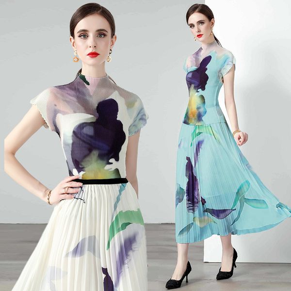 2023 designer dress summer outfits two piece gown short sleeve slim t shirt and print pleated skirt vacation 2 piece prom dresses sweet girl, White
2023 designer dress summer outfits two piece gown short sleeve slim t shirt and print pleated skirt vacation 2 piece prom dresses sweet girl, White