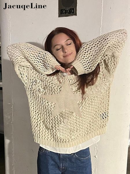 women's t-shirt jacqueline y2k aesthetic knit crochet t shirts women casual loose hollow out o neck star long sleeve smock tees autumn, White
women's t-shirt jacqueline y2k aesthetic knit crochet t shirts women casual loose hollow out o neck star long sleeve smock tees autumn, White