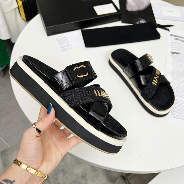 classic designer womens sandals platform slippers hardware metal letter non-slip rubber outsole outdoor beach shoes heightening elastic shoe, Black
classic designer womens sandals platform slippers hardware metal letter non-slip rubber outsole outdoor beach shoes heightening elastic shoe, Black