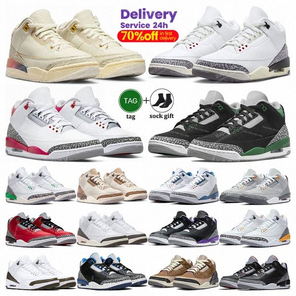 Jumpman 3 3s Basketball Shoes Medellin Sunset White Cement Fire Red Lucky Pine Green Racer Blue Dark Iris Wizards UNC Laser Orange Women Mens Trainers Sport Sneakers, Origin shoelaces-1
