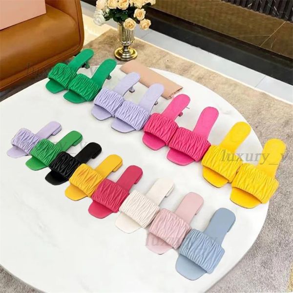 designer wrinkle slippers candy color women sandals classic summer beach flip flops fashion leisure miu family mules soft leather slippers w, Black
designer wrinkle slippers candy color women sandals classic summer beach flip flops fashion leisure miu family mules soft leather slippers w, Black