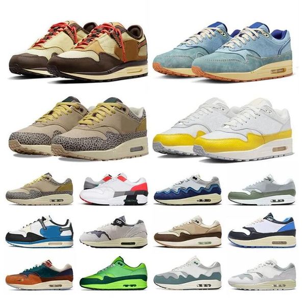 Image of OG Airmax 1 Men Women Running Shoes 87 Night Maroon Black Noise Aqua Saturn Gold Bred Daisy Mens Trainers Outdoor Sports Sneakers 36-45