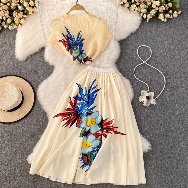 two piece dress mike pleated suit for women summer fashion flower print short sleeve high neck igh waist skiing two piece set 230410, White
two piece dress mike pleated suit for women summer fashion flower print short sleeve high neck igh waist skiing two piece set 230410, White