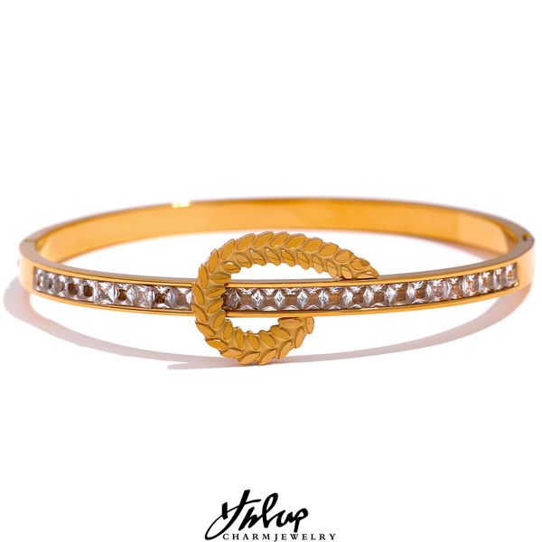 bangle yhpup tarnish design cubic zirconia wheat stainless steel 18k gold plated bangle bracelet statement fashion jewelry 230411, Black
bangle yhpup tarnish design cubic zirconia wheat stainless steel 18k gold plated bangle bracelet statement fashion jewelry 230411, Black