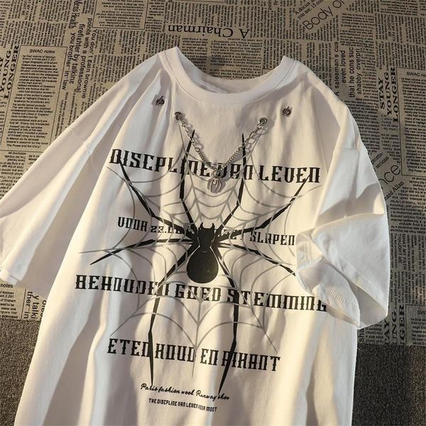 men's tshirts european and american necklace cool spider letter tshirt men women ins summer loose short sleeved shirt for lovers clothe, White;black 
men's tshirts european and american necklace cool spider letter tshirt men women ins summer loose short sleeved shirt for lovers clothe, White;black