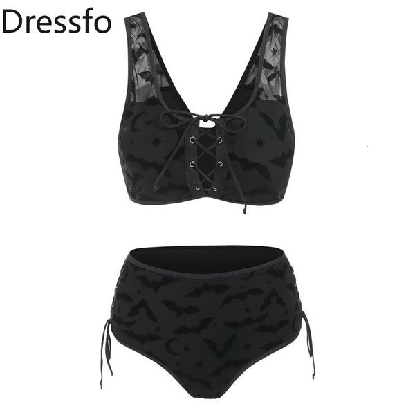 women's swimwear dressfo gothic bikini set swimsuit bat crescent star print bathing suit tankini cinched mesh lace up cut out 2023 wome, White;black
women's swimwear dressfo gothic bikini set swimsuit bat crescent star print bathing suit tankini cinched mesh lace up cut out 2023 wome, White;black