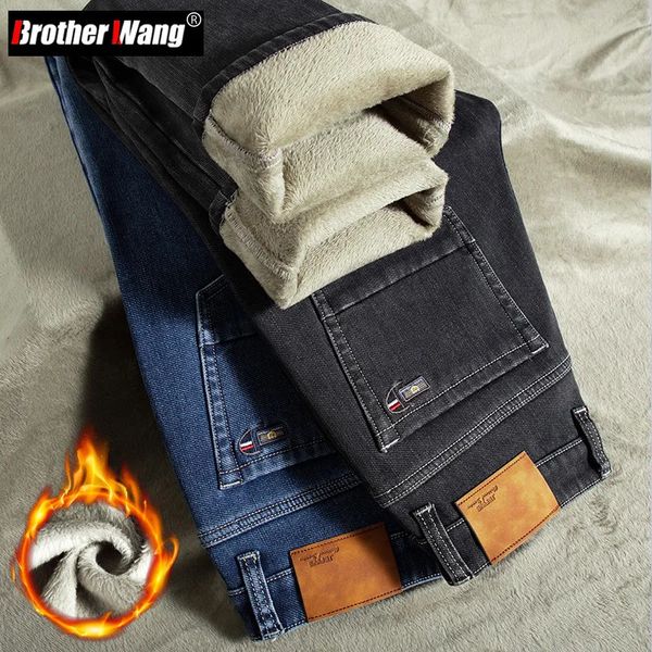 Mens Jeans Winter Warm Fleece Straight Business Casual — compare prices at CompareOffers