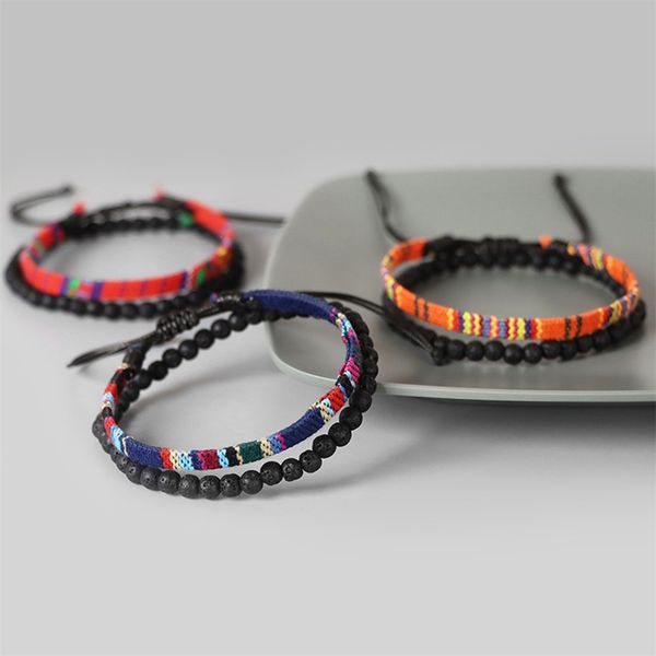 2 pcs set bohemia style handmade woven tape bracelet with 4mm lava stone beads charm bracelet for men and women, Golden;silver
2 pcs set bohemia style handmade woven tape bracelet with 4mm lava stone beads charm bracelet for men and women, Golden;silver