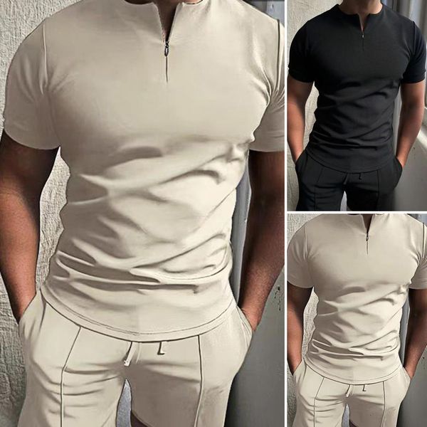 men's tracksuits 2 pcs/set men t-shirt shorts set solid color stand collar zipper short sleeves stretchy waist summer pants set daily, Gray
men's tracksuits 2 pcs/set men t-shirt shorts set solid color stand collar zipper short sleeves stretchy waist summer pants set daily, Gray