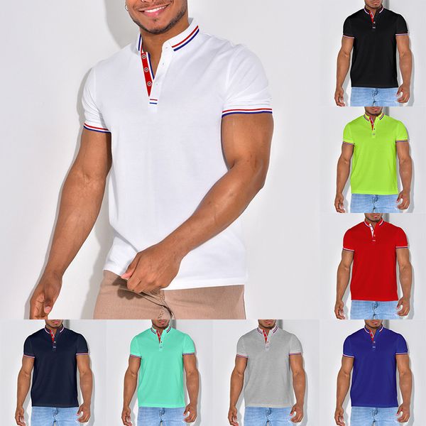 new men's slim solid color men's t-shirt stand collar men's casual imitation cotton polo shirt short sleeve color matching st, White;black
new men's slim solid color men's t-shirt stand collar men's casual imitation cotton polo shirt short sleeve color matching st, White;black