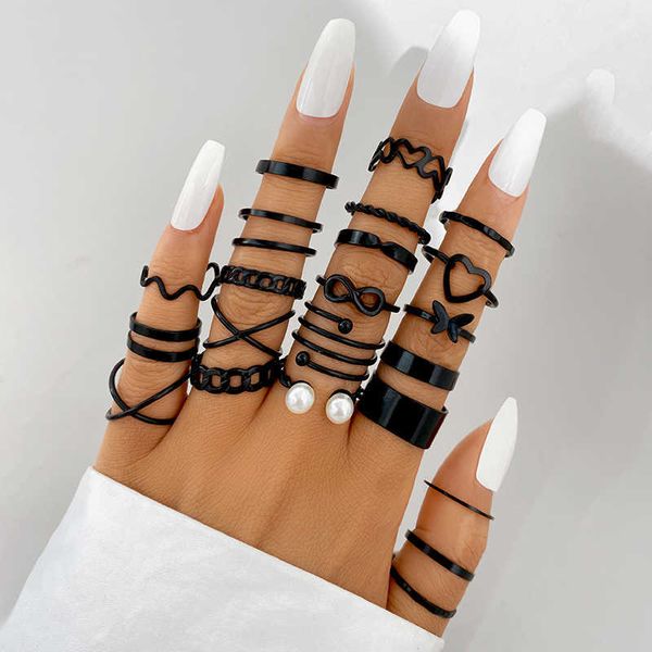 band rings trendy 22pcs heart blk rings set for women vintage geometric cross pearl butterfly finger rings women's fashion party jewelr, Silver
band rings trendy 22pcs heart blk rings set for women vintage geometric cross pearl butterfly finger rings women's fashion party jewelr, Silver