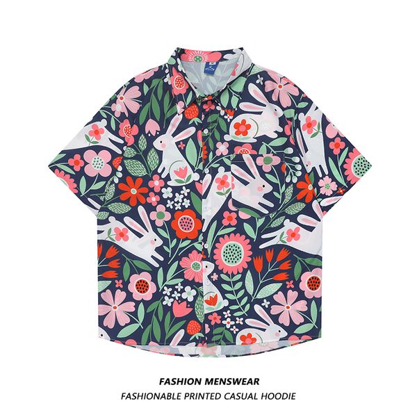 men's casual shirts oversize rabbit flower print summer joker loose couple casual shirts for male female students 230410, White;black
men's casual shirts oversize rabbit flower print summer joker loose couple casual shirts for male female students 230410, White;black