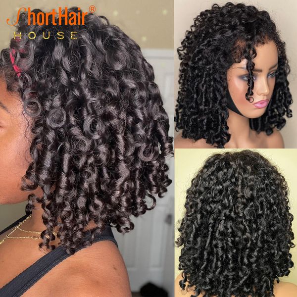 

short curly bob wig wet and wavy water wave malaysian lace front human hair wigs for women synthetic frontal wig, Black