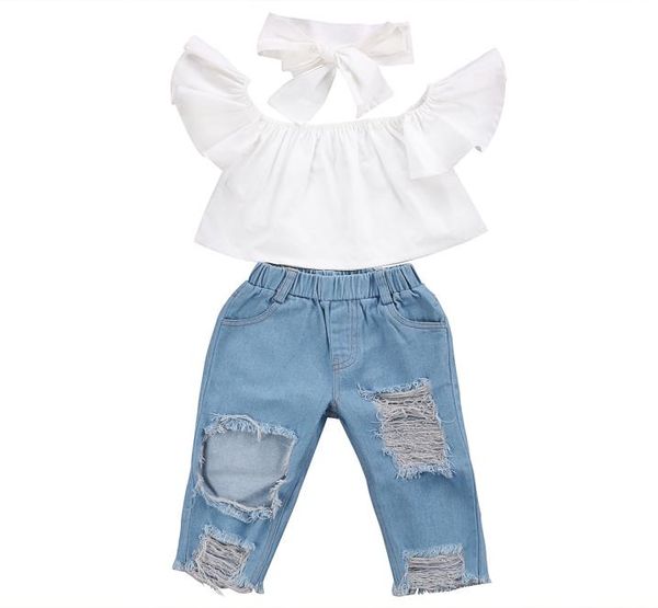 fashion casual toddler kid girls clothing off shoulder hole denim pants jeans outfits set clothes y18914099960125, White
fashion casual toddler kid girls clothing off shoulder hole denim pants jeans outfits set clothes y18914099960125, White