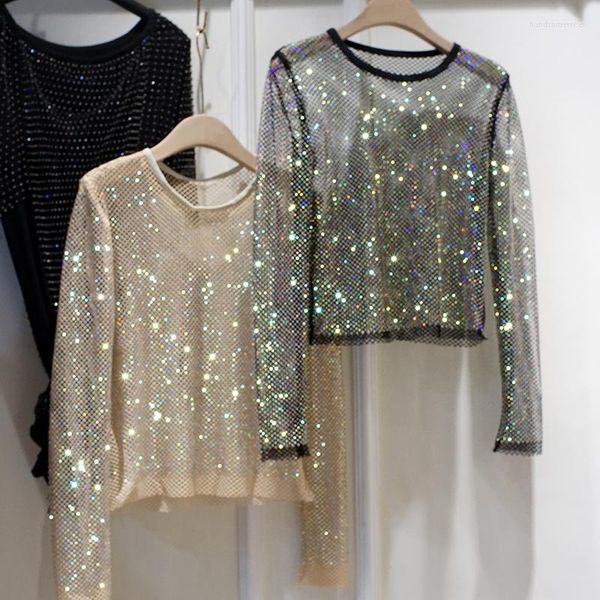 shiny diamonds beaded hollow out basic mesh shirt ladies see-through crystal o-neck long-sleeved party club blouse, White
shiny diamonds beaded hollow out basic mesh shirt ladies see-through crystal o-neck long-sleeved party club blouse, White