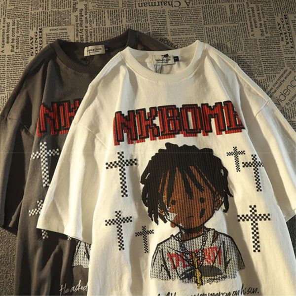 men's tshirts american retro high street cross cartoon characters short sleeved tshirts men and women summer ins loose oversize clothe, White;black
men's tshirts american retro high street cross cartoon characters short sleeved tshirts men and women summer ins loose oversize clothe, White;black